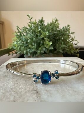 Sterling Silver Blue Gemstone Bangle Bracelet